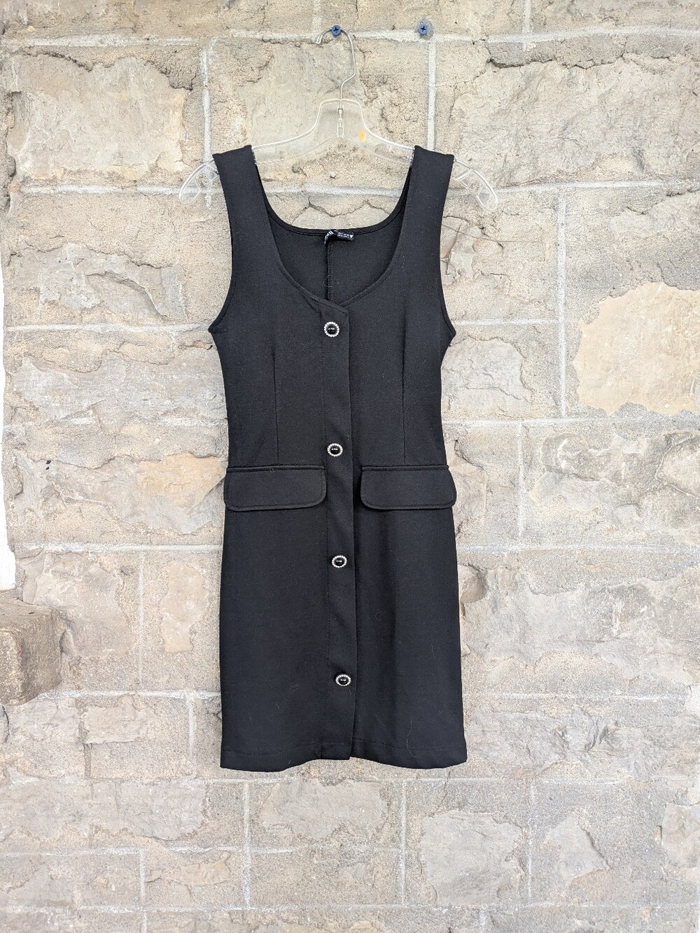 Zara Black Sleeveless Button-Front Fitted Stretchy Sheath Dress